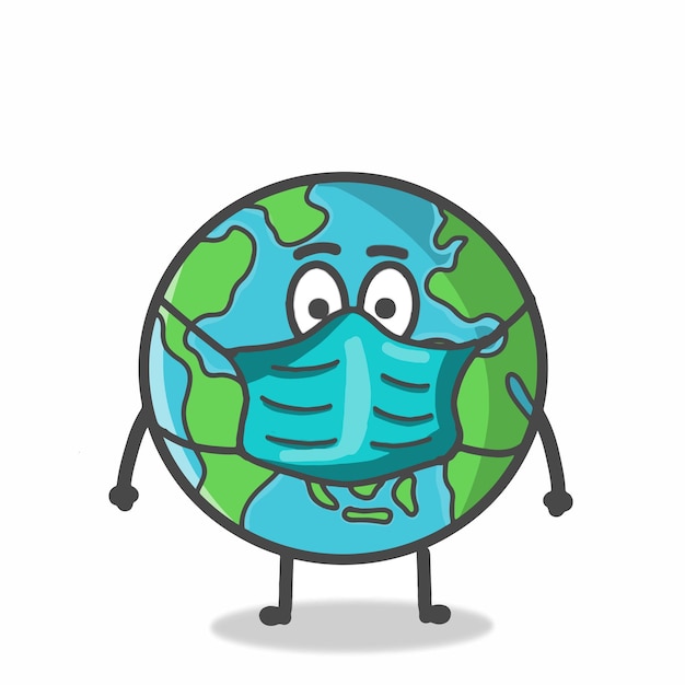 Simpatico globo terrestre personaggio piatto cartone animato emoticon modello vettoriale design illustrazione