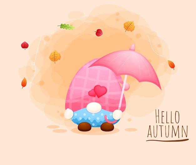 Simpatico gnomo con ombrello personaggio dei cartoni animati Autumn