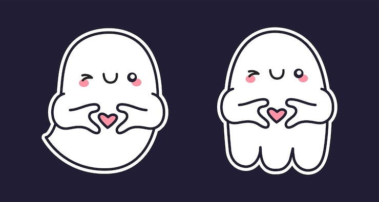 Vettore simpatico kawaii ghost boo con illustrazione d'amore