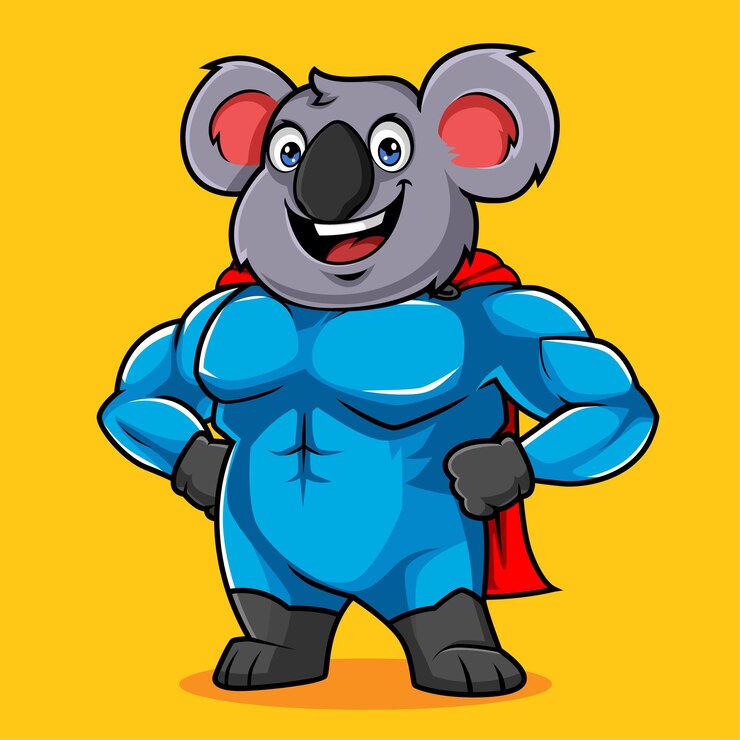Vettore simpatico koala supereroe mascotte illustrazione vettoriale