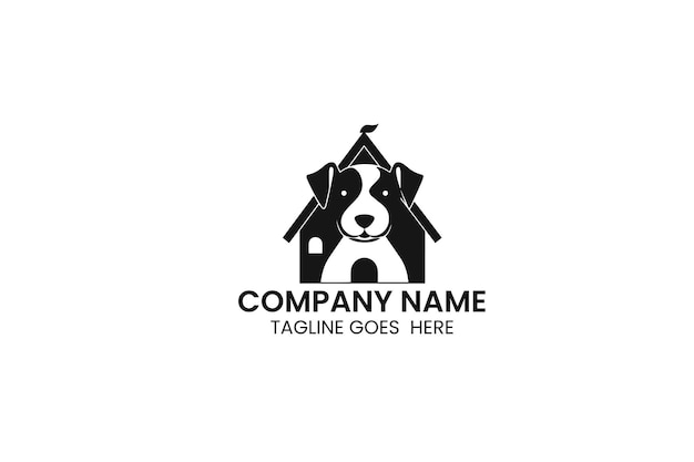 simpatico logo della casa del cane illustrazione vettoriale gratuita in bianco e nero
