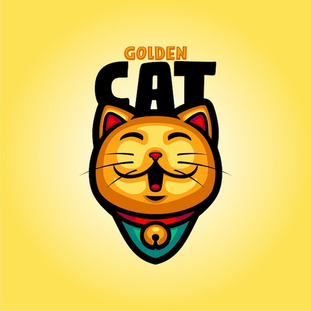 Simpatico logo della mascotte della testa di gatto dorato