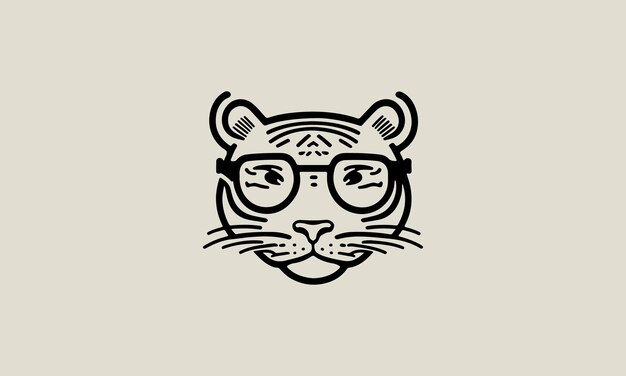 Simpatico modello di design con logo minimalista e semplice tigre geek su una linea