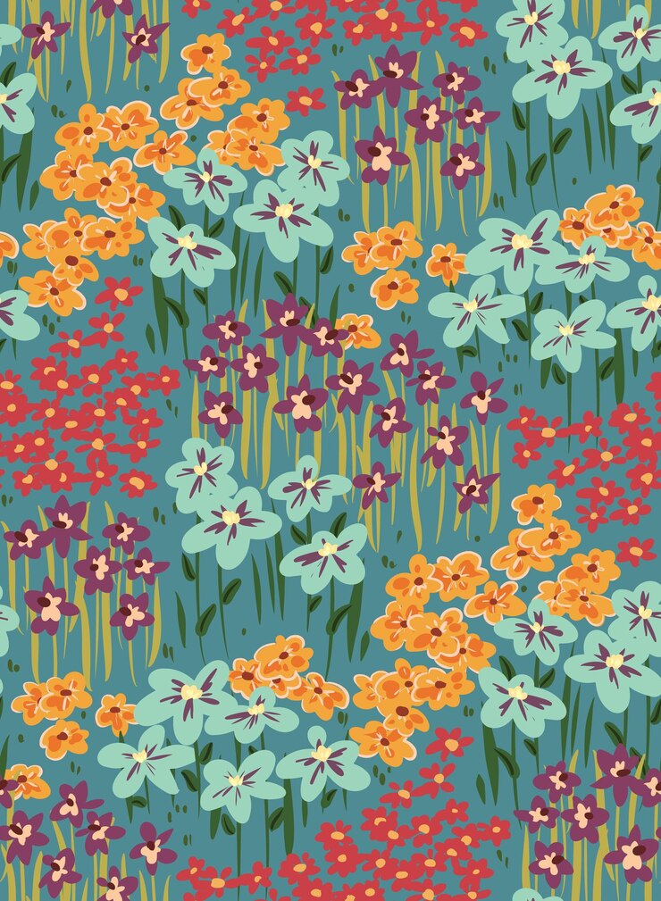 Simpatico motivo senza cuciture con prato in fiore Stampa luminosa multicolore con vari piccoli fiori e foglie Illustrazione vettoriale