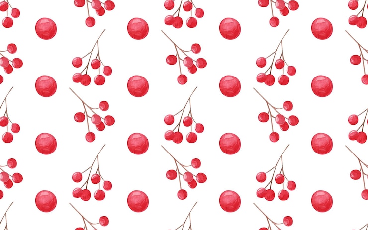Vettore simpatico motivo senza cuciture per decorazioni con stampa di bacche rosse di capodanno e natale