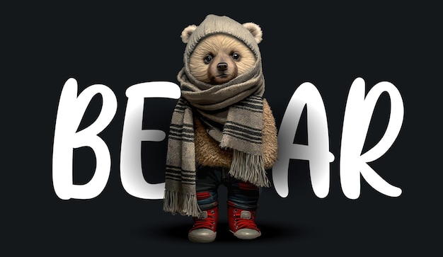 Simpatico orsacchiotto in una calda sciarpa Divertente illustrazione affascinante di un orsacchiotto