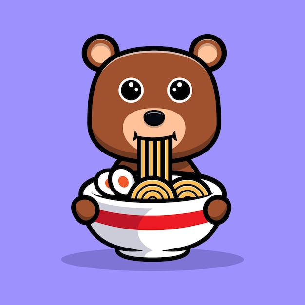 Simpatico orso che mangia personaggio dei cartoni animati di ramen noodle
