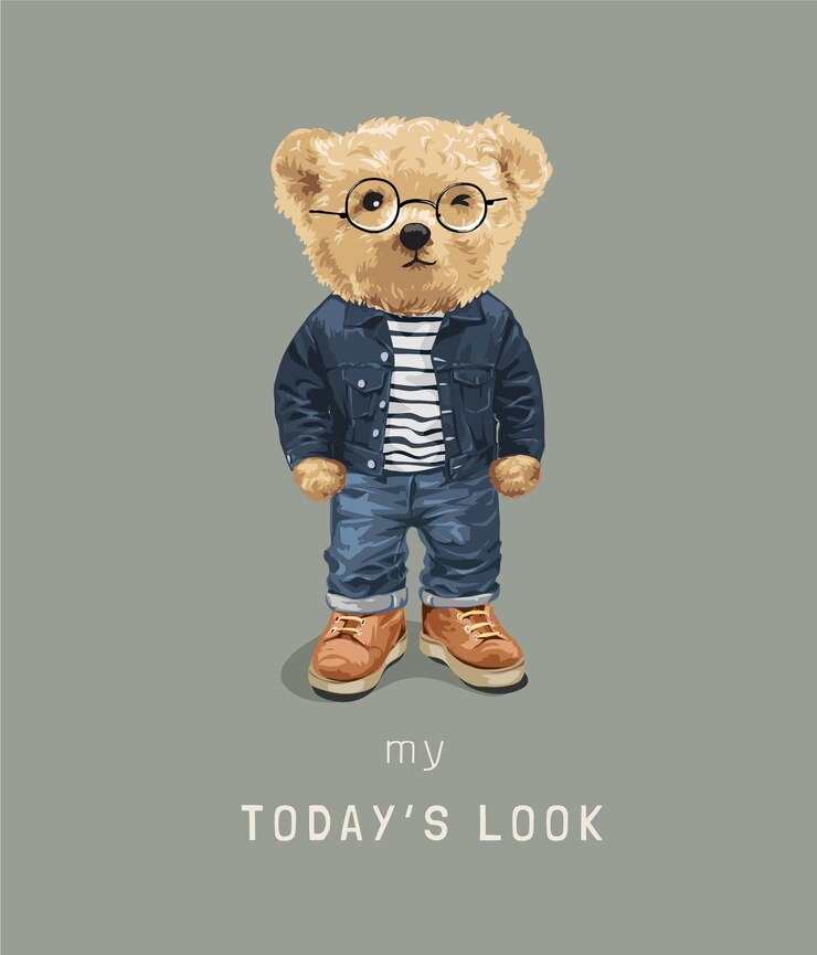 simpatico orso giocattolo in illustrazione di moda stile denim