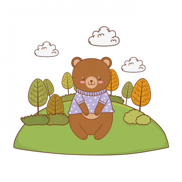 Simpatico orso nel carattere del terreno boscoso