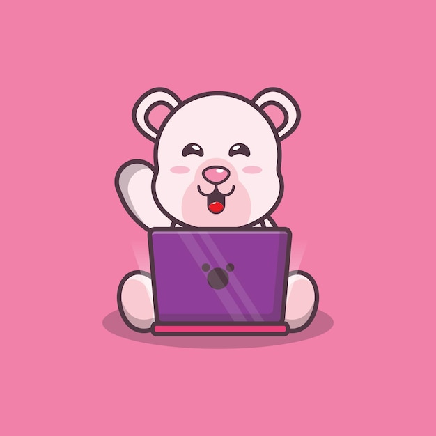 simpatico orso polare con illustrazione vettoriale di cartone animato portatile