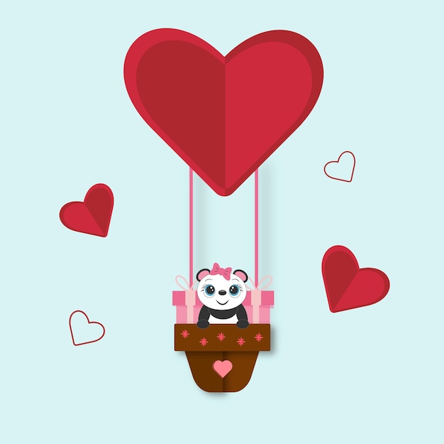 Simpatico panda in un palloncino a forma di cuore con regali Adatto per carte inviti confezione regalo