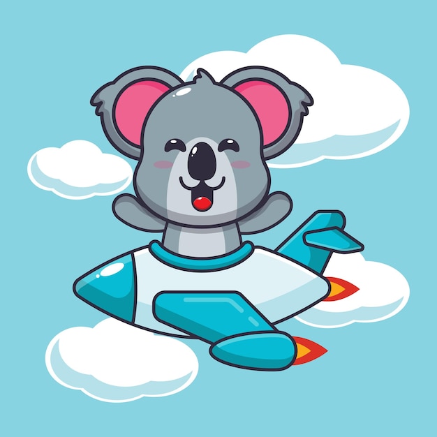 simpatico personaggio dei cartoni animati della mascotte del koala giro sul jet dell'aereo