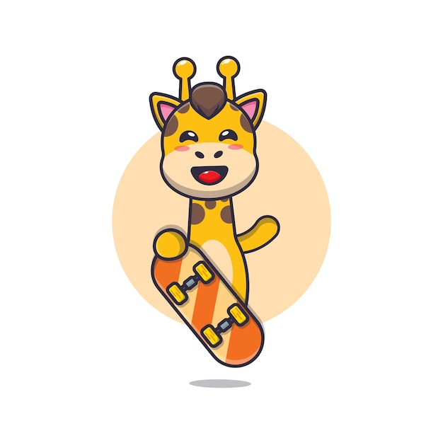 simpatico personaggio dei cartoni animati della mascotte della giraffa con lo skateboard
