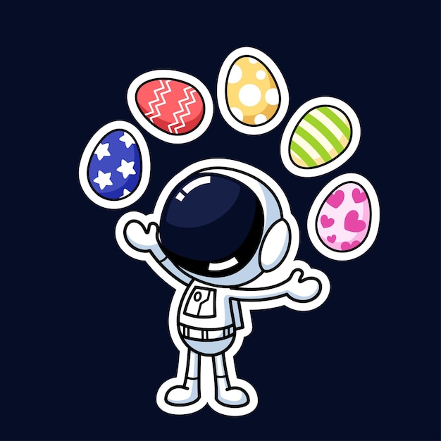 Simpatico personaggio dei cartoni animati di astronauta che manipola le uova di Pasqua Risorse grafiche vettoriali premium