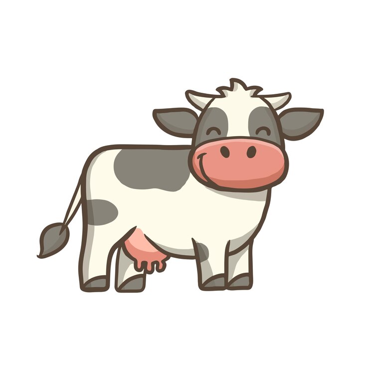 simpatico personaggio dei cartoni animati di mucca che sorride allegramente