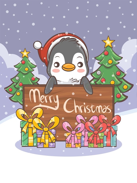 simpatico personaggio dei cartoni animati pinguino - illustrazione di Natale