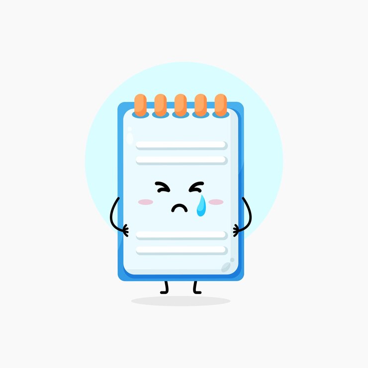 Simpatico personaggio del blocco note che piange