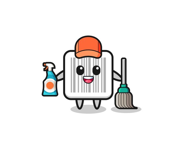 Simpatico personaggio del codice a barre come design carino della mascotte dei servizi di pulizia