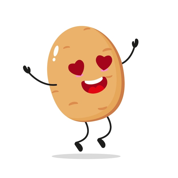 Simpatico personaggio di patata felice Emoticon di cartoni animati di patata innamorata divertente in stile piatto