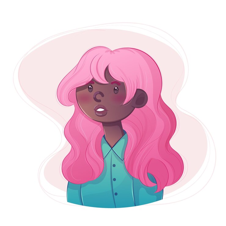 Simpatico personaggio di ragazza con capelli rosa avatar illustrazione