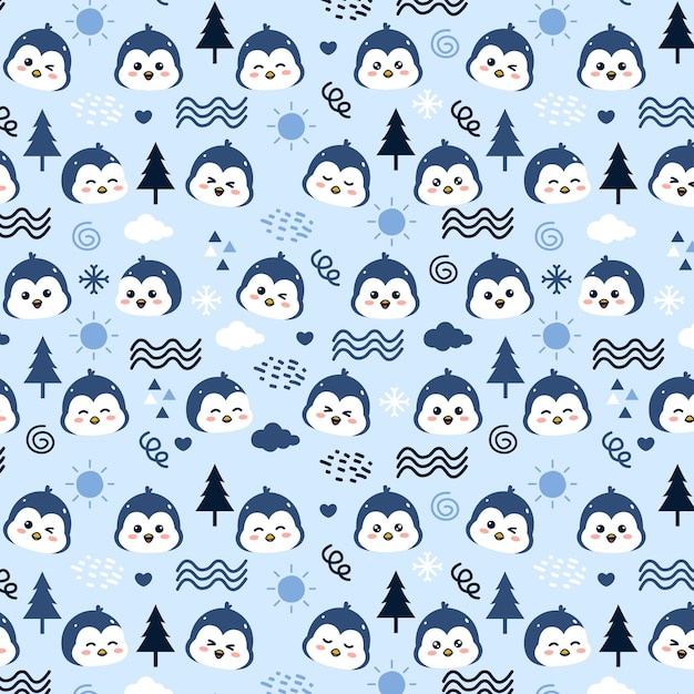 Simpatico pinguino senza cuciture disegno animale illustrazione con sfondo blu