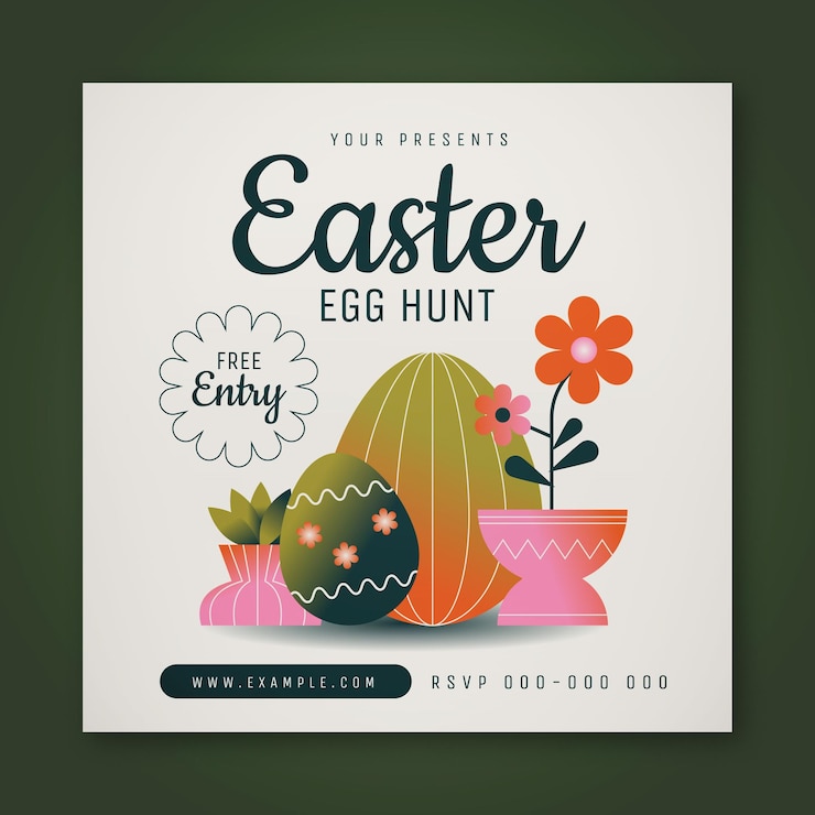 Vettore simpatico post su instagram per la caccia all'uovo di pasqua