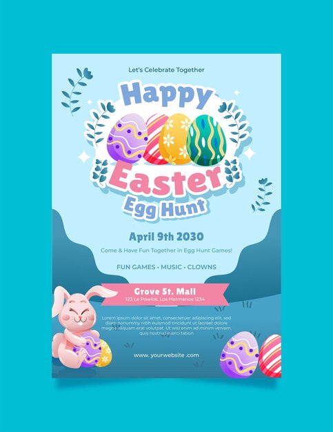 Simpatico poster del coniglietto di caccia alle uova di Pasqua