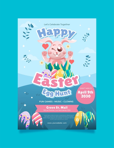 Simpatico poster del coniglietto di caccia alle uova di Pasqua