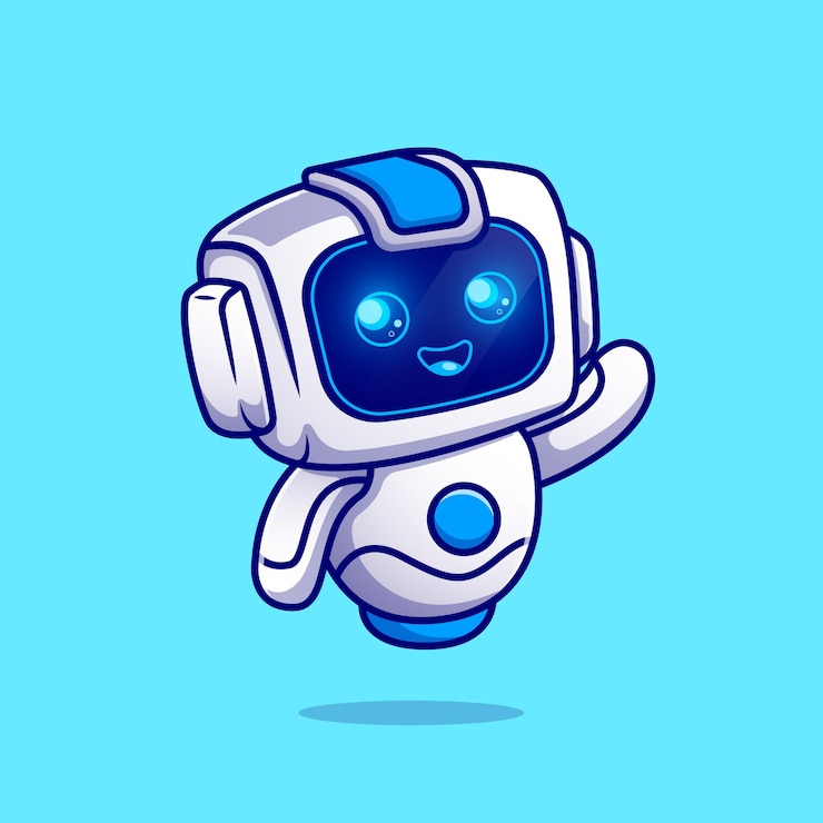Vettore simpatico robot agitando il personaggio dei cartoni animati a mano. tecnologia della scienza isolata.