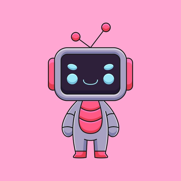 Simpatico robot cartone animato mascotte doodle arte disegnata a mano concetto vettore kawaii icona illustrazione