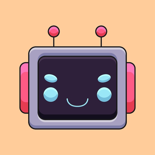 Simpatico robot testa mascotte del fumetto doodle arte disegnata a mano contorno concetto vettore icona kawaii illustrazione