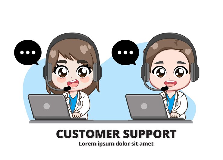 Simpatico servizio clienti medico e cartone animato del call center