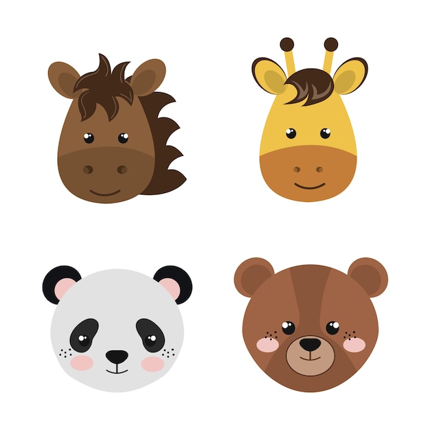 simpatico set animali teste disegno dell&#39;icona isolato