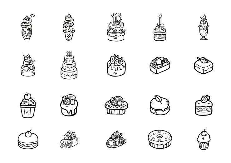 simpatico set da forno per dolci doodle disegnato a mano colore bianco e nero