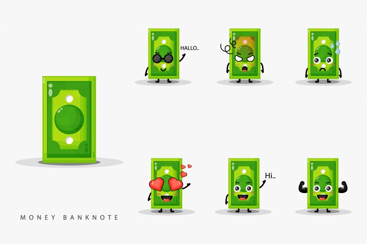 Simpatico set di mascotte delle banconote dei soldi