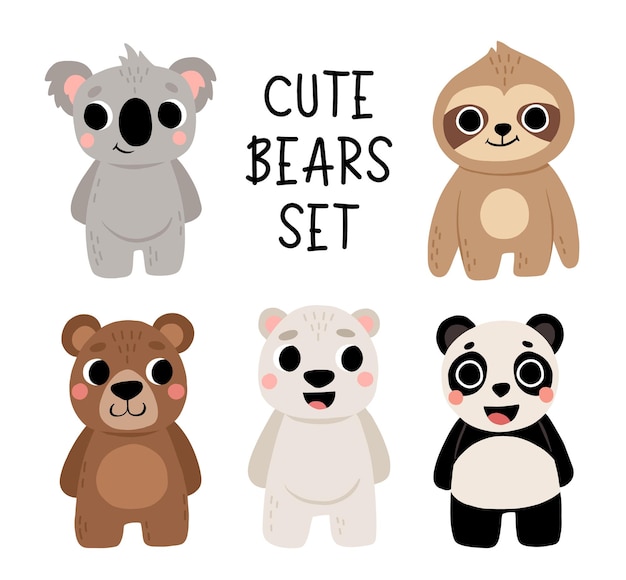 Simpatico set di orsi Panda koala bradipo polare grizzly Personaggio dei cartoni animati Kawaii Modello di biglietto di auguri per bambini Maglietta con copertina per taccuino