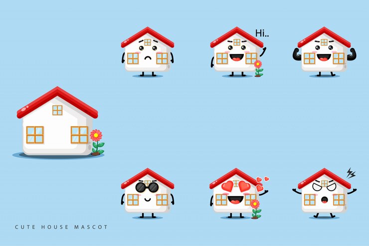 Simpatico set mascotte di casa