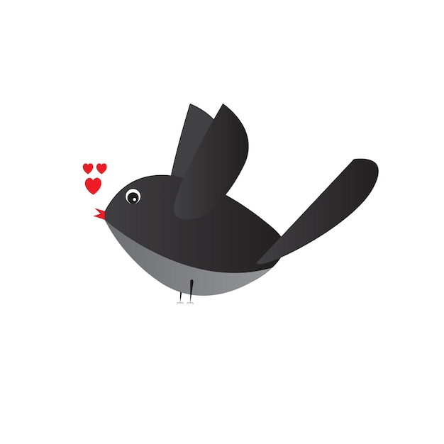simpatico uccellino nero con un cuore rosso nel becco