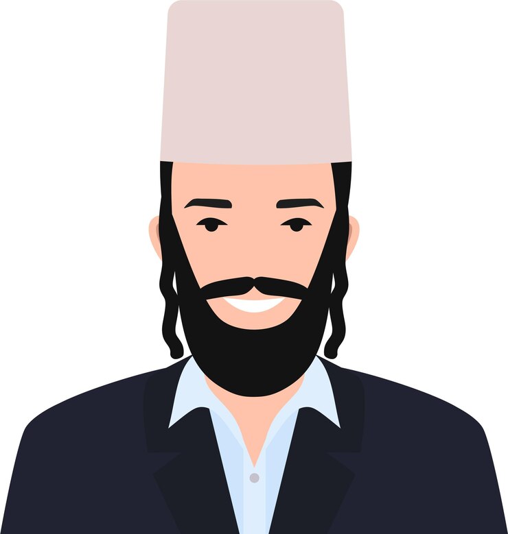 Vettore simpatico uomo ebreo sorridente con barba e baffi in cappello