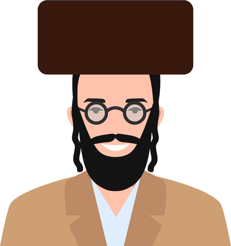 Vettore simpatico uomo ebreo sorridente con barba e baffi in occhiali e cappello in abiti nazionali tradizionali