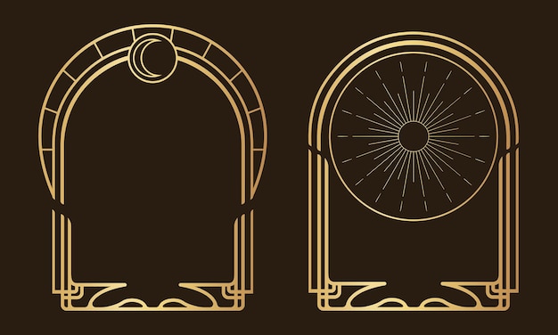 Simpe Flat Design Vector Gold Art Nouveau Set di cornici