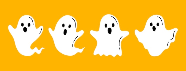 Simple cute halloween ghost set flat ghost hand drawn phantom poster invitation cover vector