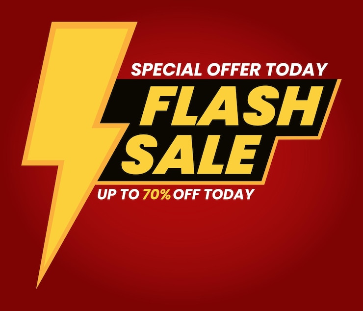 Simple Flash Sale Design con fulmine accanto e sfondo rosso