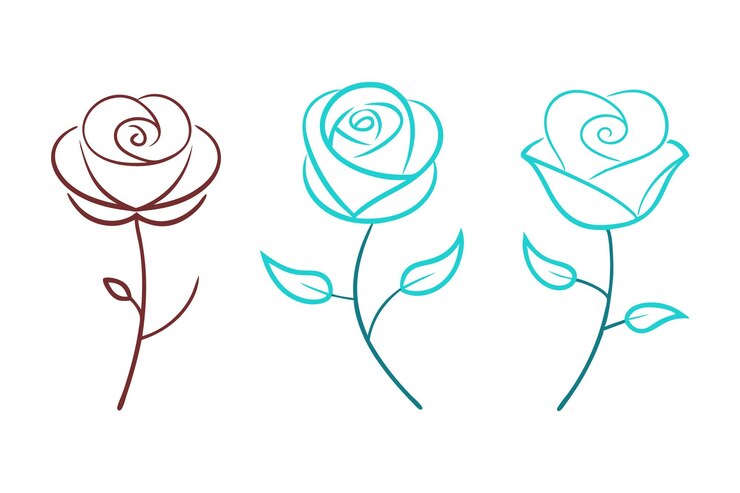 Vettore simple line art rose con linee graziose e singola fioritura