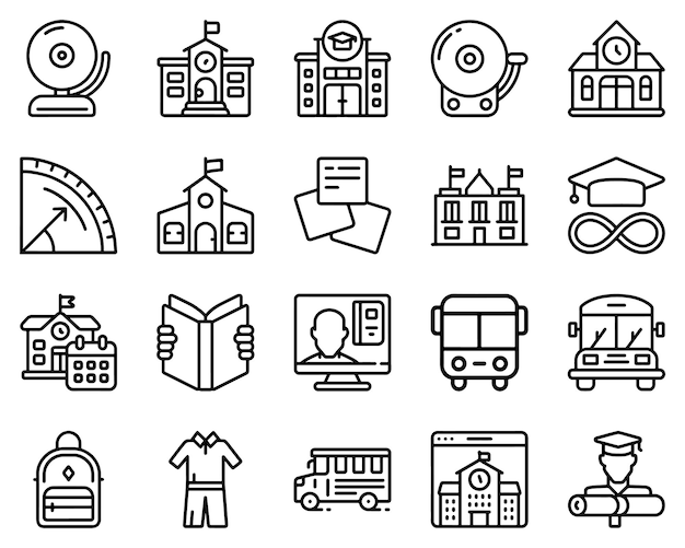 Simple Set of School Related Vector Line Icons Contiene icone come l'istruzione degli studenti