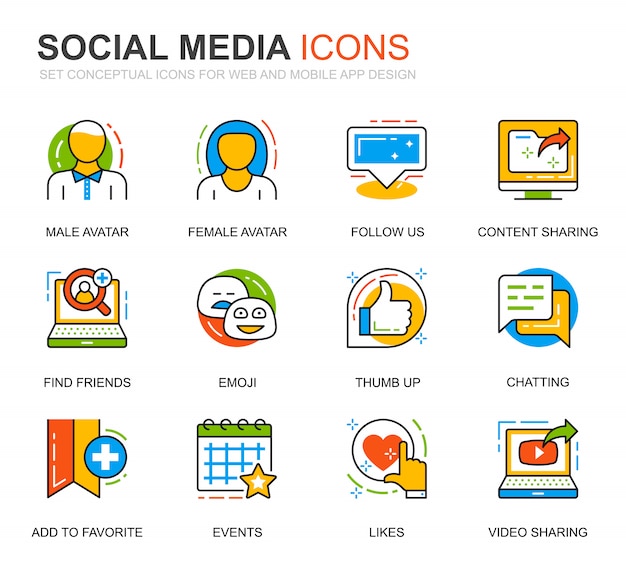 Simple Set Social Media e Network Line Icons per sito web