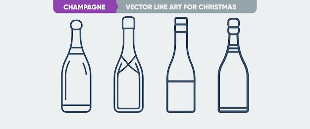 Simple Vector Illustration of a Champagne Bottle Icon Set Minimal Thin Line Web Icons per il Natale