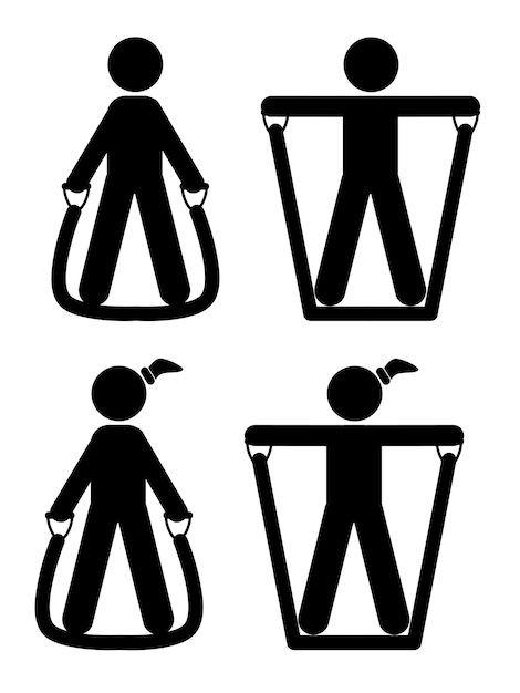 Simple Vector Set 2 Stick uomo e donna allenamento sollevamento laterale utilizzando la fascia di resistenza isolata su bianco