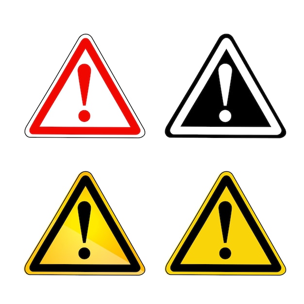 Simple Vector Set 4 segno di avviso o segno di attenzione isolato su bianco