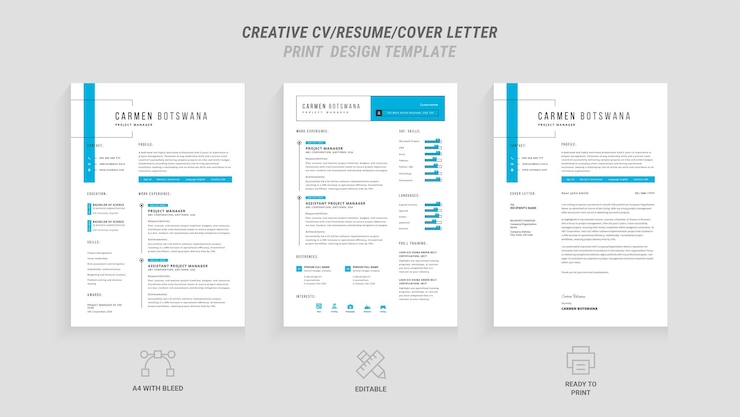 Vettore simpli curriculum e layout della lettera di copertina con accenti blu
